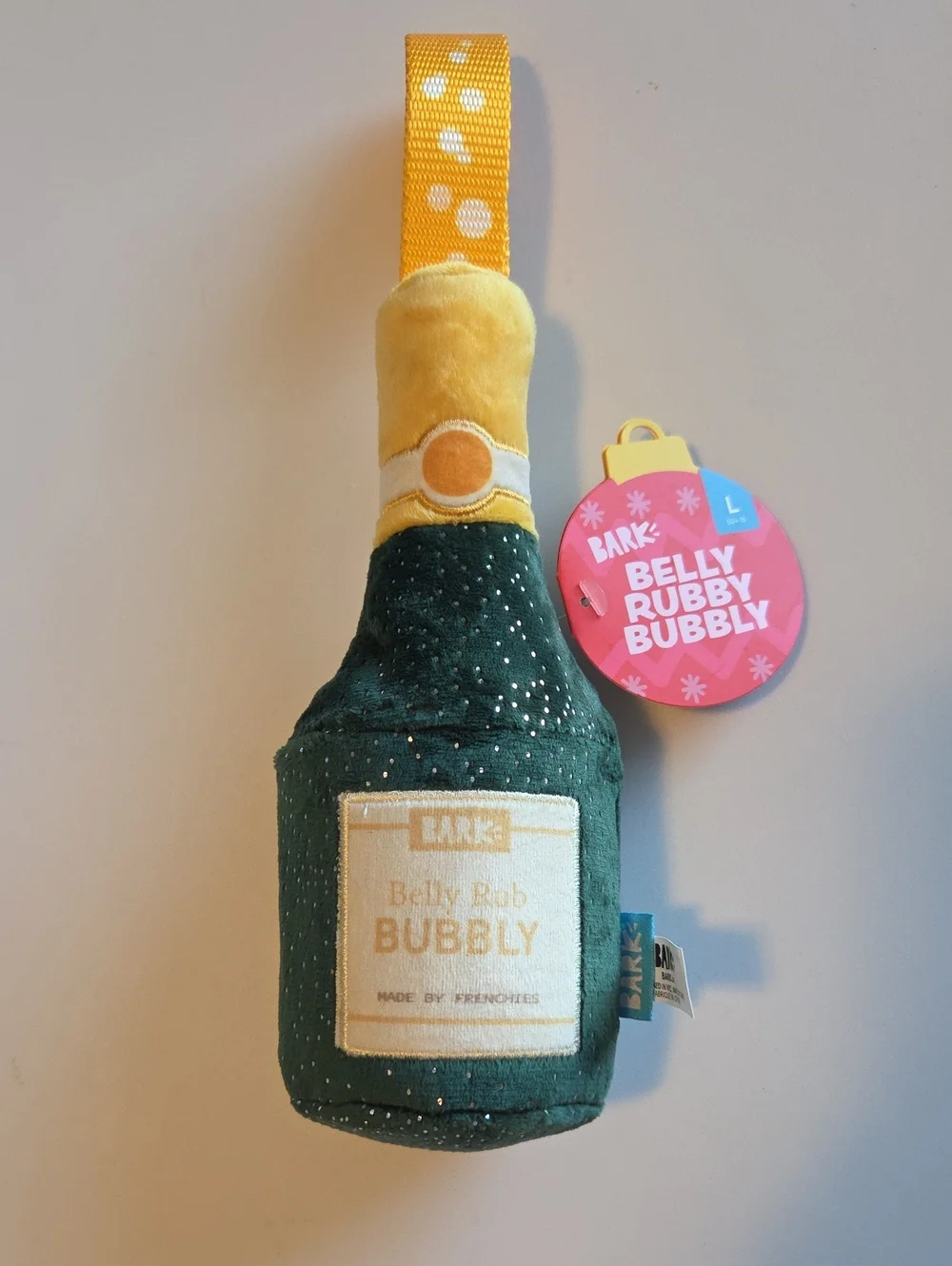 💰 3 For $30 Bark Box Belly Rub Bubbly Plush Bottle Toy - Green & Yellow